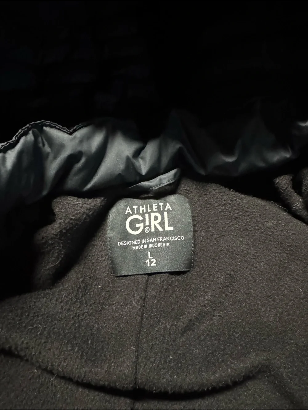 Athleta Girl Black Hooded Goose Down Puffer Jacket Size 12 Large Winter Coat